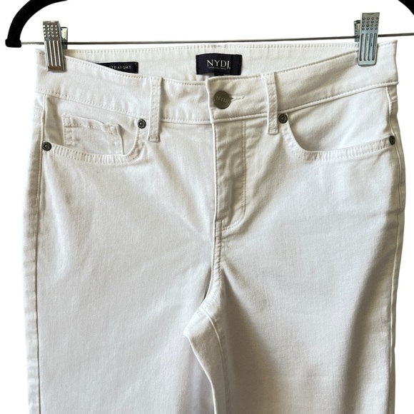 NYDJ MARILYN STRAIGHT JEANS 2 OPTIC WHITE FRAY HEM CROPPED STRETCH SUMMER CHIC - Picture 3 of 11